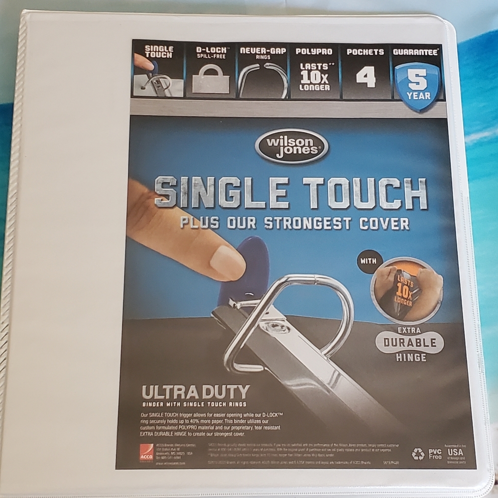 Three ring binder notebook 1 inch heavy duty white